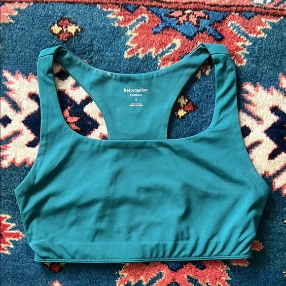Reformation Emerald Green  Sports Bra and Bike shorts Set | Top S Bottoms M - Picture 5 of 8